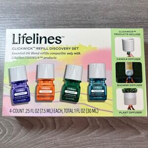 Lifelines ClickWick Refill Discovery Set 4-Count Essential Oil Blends 1oz Total